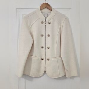Chico's Wool Blend Military Style Cream Jacket, Brand's Size 1 (S/M), NWOT